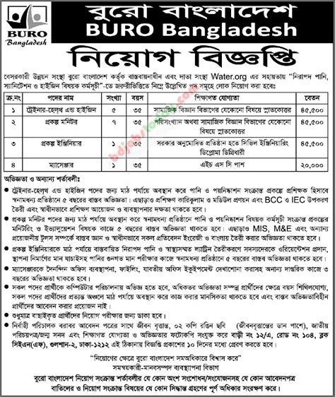 Buro Bangladesh Project Monitor Jobs Bdjobstoday