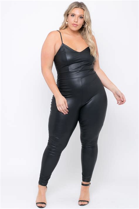 Plus Size Faux Leather Catsuit Black Fashion Leather Catsuit Plus Size