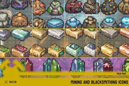 Mining And Blacksmithing Mega Pack 2D Pixel Crafting Resources