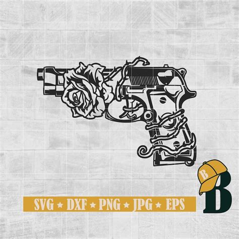 Gun And Roses Svg Png Hand Gun Roses Svg Pistol Design Etsy