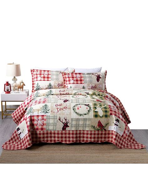 Marcielo 3 Piece Christmas Quilt Bedspread Snowman Reversible Quilt Set