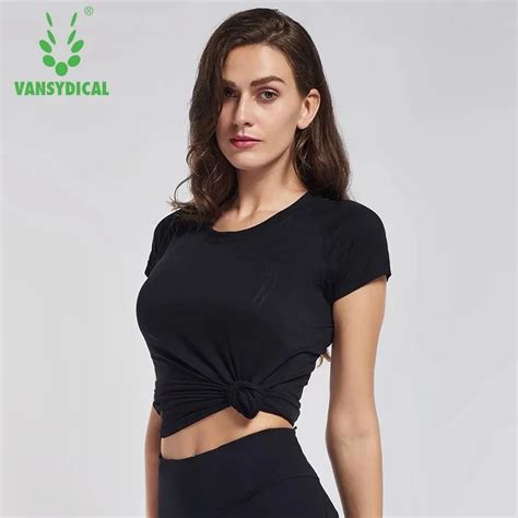 2019 Vansydical Women Yoga Sexy Shirts Runinng Tops Crop Top Solid