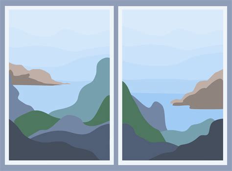 Conjunto De Duas Paisagens Minimalistas Montanhas Abstratas E Mar