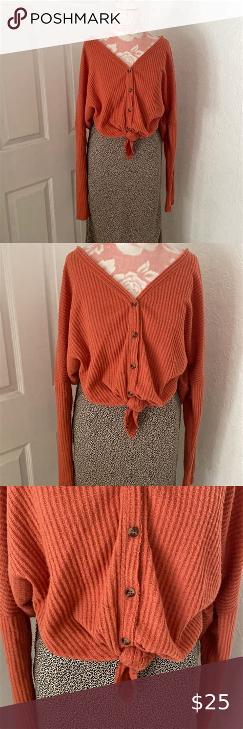 Out From Under Waffle Knit Soft Oversize Burnt Orange Top Size M