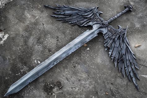 Fantasy winged sword on concrete background | Premium AI-generated image