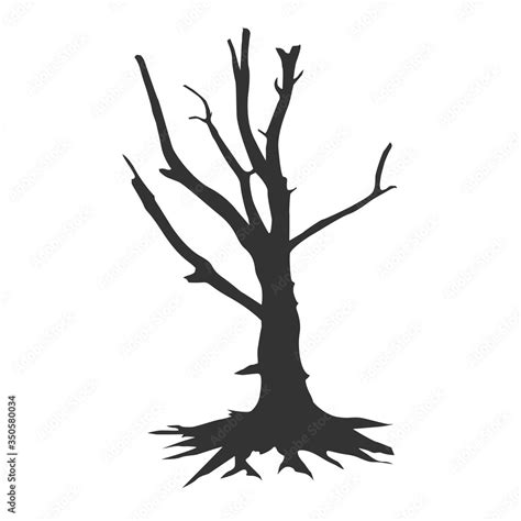 Naked Tree Silhouette On White Backgrounds Hand Drawn Isolated Illustrations Stock Vector