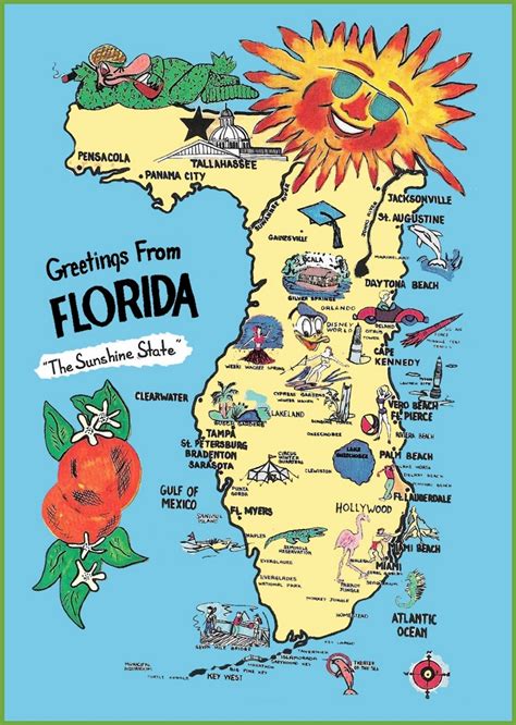pictorial travel map  florida ontheworldmapcom