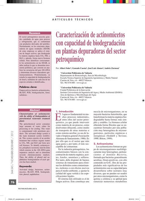 2012 Caracterización de actinomicetos con capacidad de biodegradación