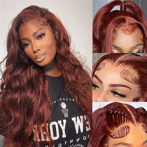 Reddish Brown Lace Front Wigs Human Hair Auburn Colored