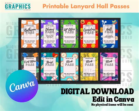 Printable Hall Passes Digital Download Canva Template Elementary Middle School High School