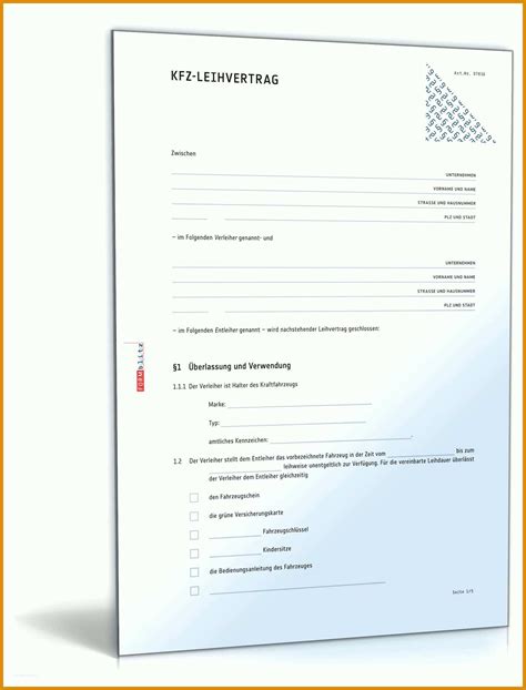 Überraschend Kfz Leihvertrag Vorlage Zum Download 502938 Muster