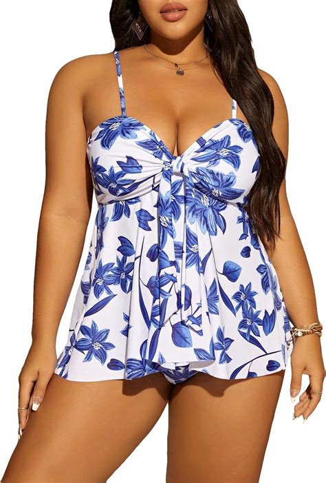 Amazon Makemechic Women S Plus Size Tankini Swimsuit Floral Print