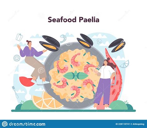 Concepto De Paella Plato Tradicional Espa Ol Con Marisco Y Arroz En El