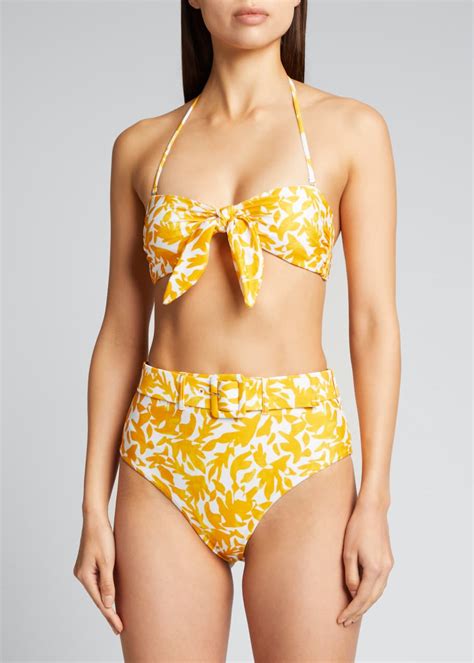 Rebecca Vallance Limoncello Belted High Rise Bikini Bottoms Bergdorf