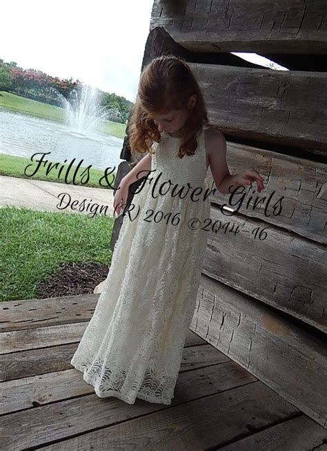 Boho Rustic Beach Lace Flower Girl Dress Ivory Lace Ivory Halter Boho