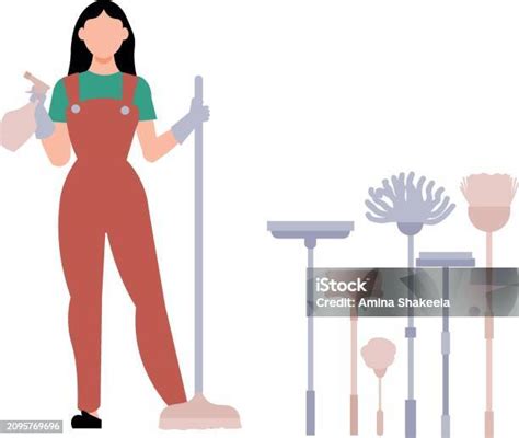 The Housekeeping Girl Is Cleaning Stock Illustration Download Image