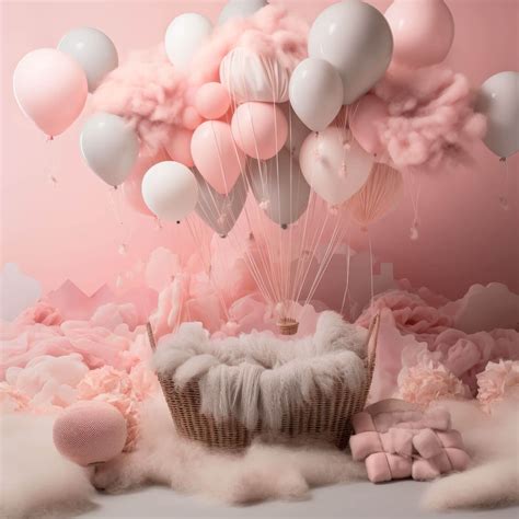 Newborn Digital Backdrop Hot Air Balloon Digital Backdrop For Babies Floating Hot Air
