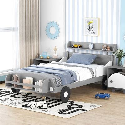 Twin Size Car-shaped Platform Bed Twin Bed With Storage Shelf ...