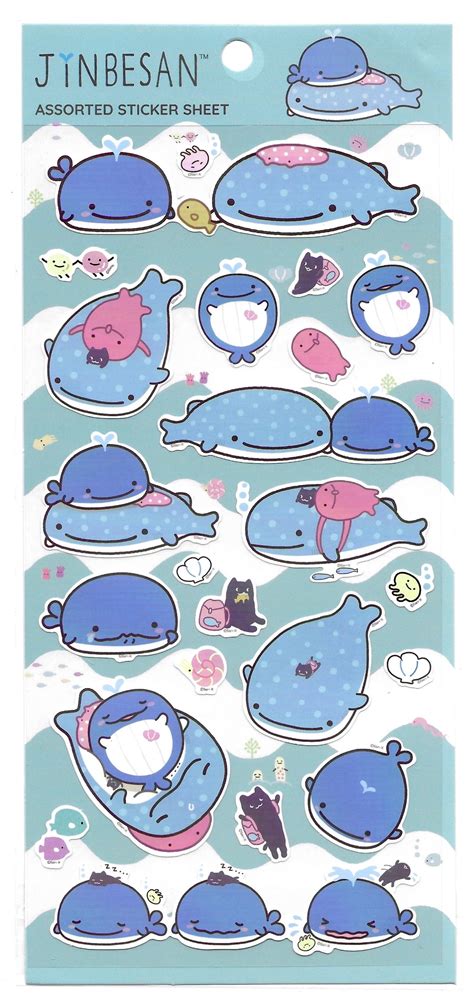 Kawaii Jinbesan Stickers Cute Whale Stickers Kawaii Kujira Etsy