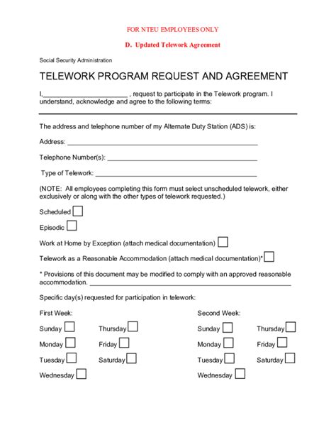 Fillable Online Telework Program Request And Agreement Fax Email Print