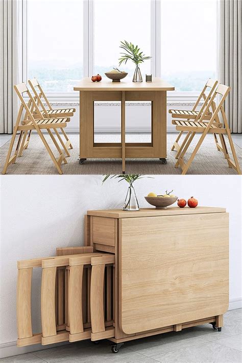 COMUHOME Extendable Drop Leaf Folding Dining Table with 2 Drawers and 4 ...