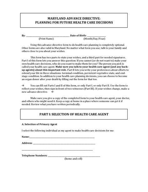 Free Maryland Advance Directive Form Pdf Word Eforms