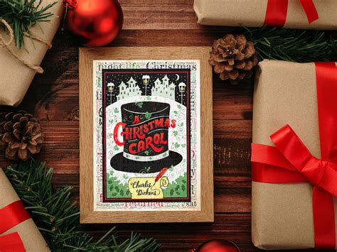 A Christmas Carol Book Cover and Word Cloud Art, Set of 2 Digital Prints, Charles Dickens Book ...