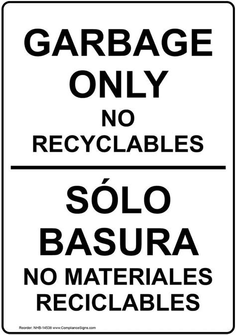 Amazon ComplianceSigns Garbage Only No Recyclables English