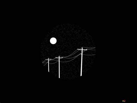 Full Moon And Power Poles In Black And White Minimalist HD Wallpaper