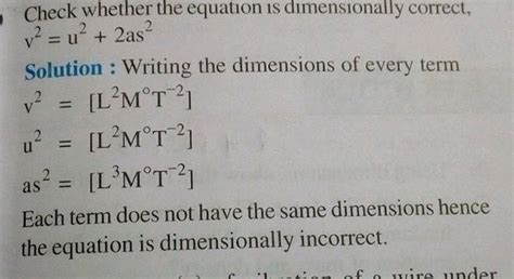 Check Whether The Equation Is Dimensionally Correct V U As