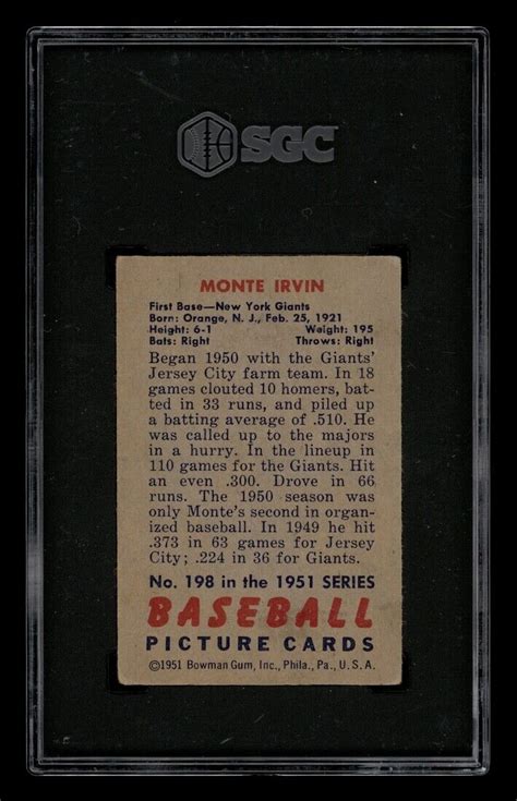 Bowman Set Break Monte Irvin Sgc Vg Ebay