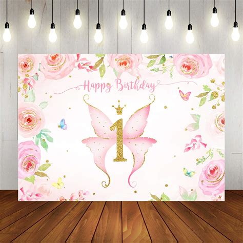 Buy Girl Butterfly Birthday Backdrop Spring Pink Watercolor Floral