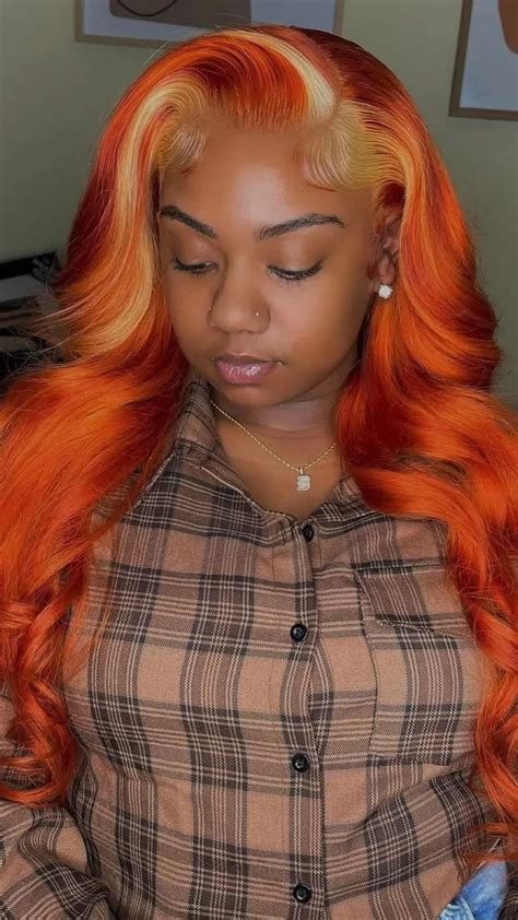 Ginger With Blonde Skunk Stripe Lace Front Wigs Body Wave Human Hair W Ashimaryhair