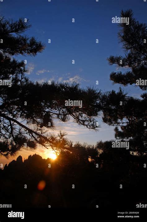 Huangshan Mountain in Anhui Province, China. Sunrise over Huangshan ...