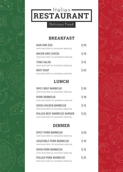 Free Printable Restaurant Menus