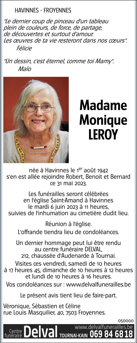 Monique LEROY 31 05 2023 Avis nécrologique lavenir net