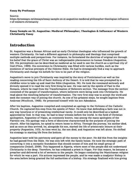 📗 Essay Sample on St. Augustine: Medieval Philosopher, Theologian ...