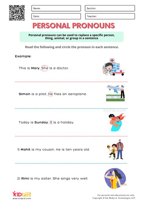 Subject Pronouns Worksheet For Grade 1