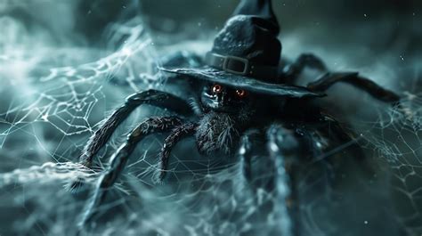 Premium Photo A Closeup Of A Black Spider Wearing A Witch Hat The