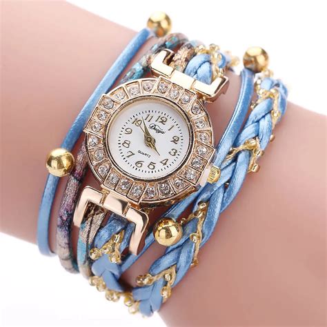 Multilayer Wrap Women Bracelet Watches Pu Leather Strap Crystal Dial