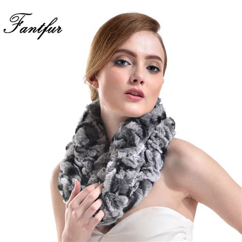 Fantfur 2017 Winter New Women Knitted Real Rex Rabbit Fur Scarf Genuine Rabbit Fur Soft Ring