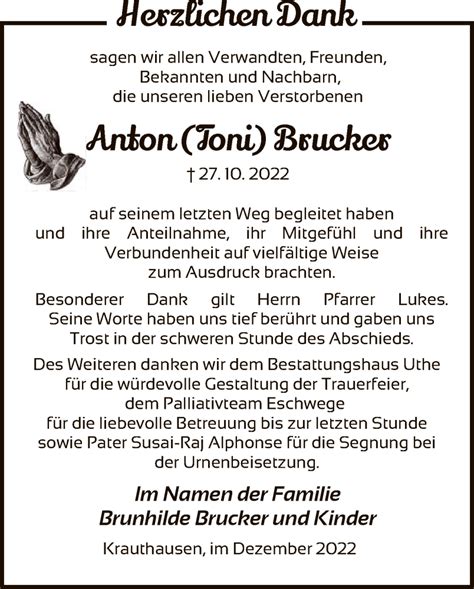 Traueranzeigen Von Anton Brucker Trauer Werra Rundschau De