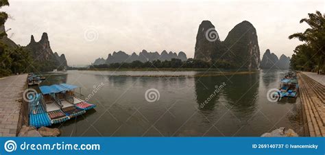 Karst Mountains with Reflection in River, Guilin, China Stock Image ...