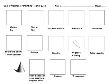 Watercolor Painting Techniques Worksheet By Sarah Koch Art Education