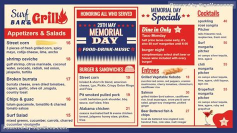 Digital signage menu design for Memorial day