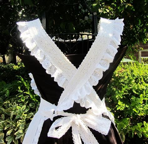 Handmade Setvictorian White Cotton Battenburg Lace Bib Apron Etsy