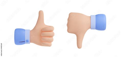 3D render set of like and dislike hand sign icons isolated on white ...