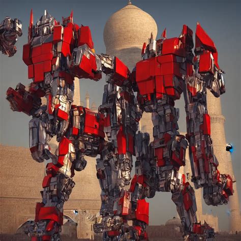 Optimus Prime Standing Near Taj Mahal Octane Render Stable