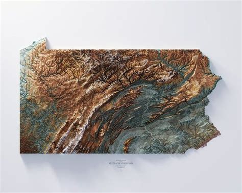 Pennsylvania Hypsometric Tint 3 Etsy Relief Map Unique Artwork