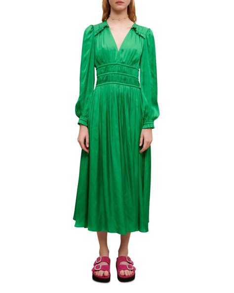 Maje Riannette Smocked Midi Dress In Green Lyst